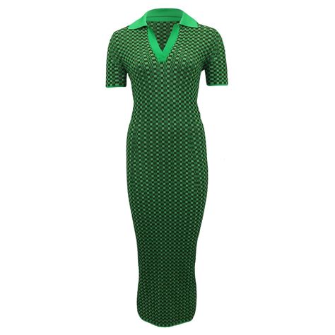 Fendi Checked Jacquard Knit Midi Dress In Green Viscose Cellulose Fibre