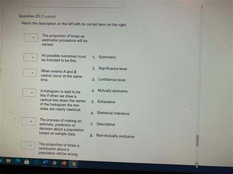 Solved Question Points Match The Description On The Chegg