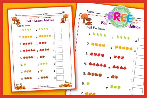 Fall Leaves Addition Worksheet Classroom Star Worksheets