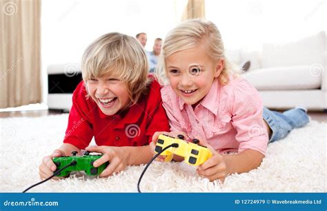 Adorable Children Playing Video Games Stock Image Image Of Girl