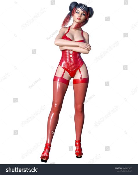 D Beautiful Sexy Brunette Girl Red Stock Illustration Shutterstock