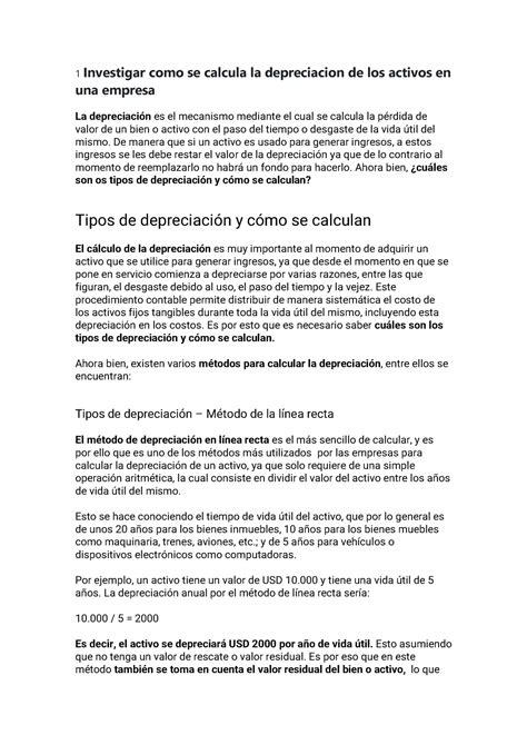 Tarea Compu Investigar Como Se Calcula La Depreciacion De