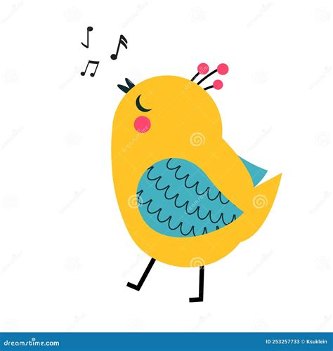 Cute Cartoon Singing Bird Funny Whistle Bird Illustration Vector Clip