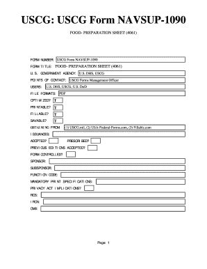 Fillable Online Uscg Form Navsup Food Preparation Sheet