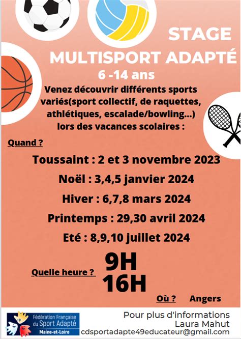 SPORT ADAPTE JEUNES Le Programme Du Stage De La Toussaint Est Sorti