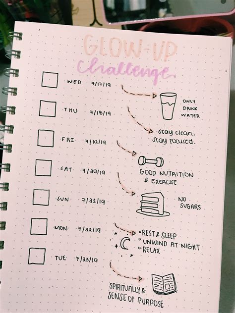 Glow Up Challenge Bullet Journal Inspo For A Week Glow Up