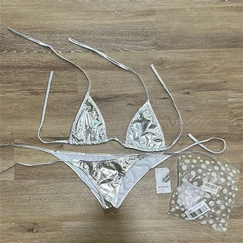 Deseeni Swim Silver Bikini Set Sexy Brazilian Medium Shiny Bikini