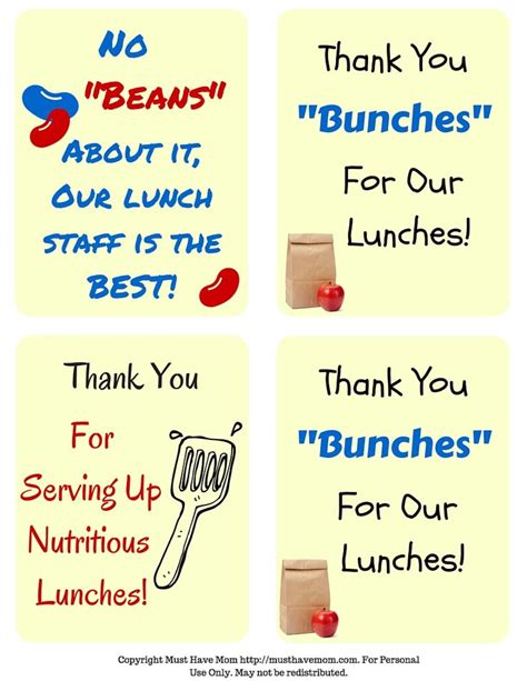 Free School Lunch Hero Day Printable Thank You Cards For Cafeteria