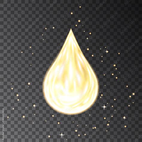 Gold neon oil drop isolated on transparent black background with fire ...