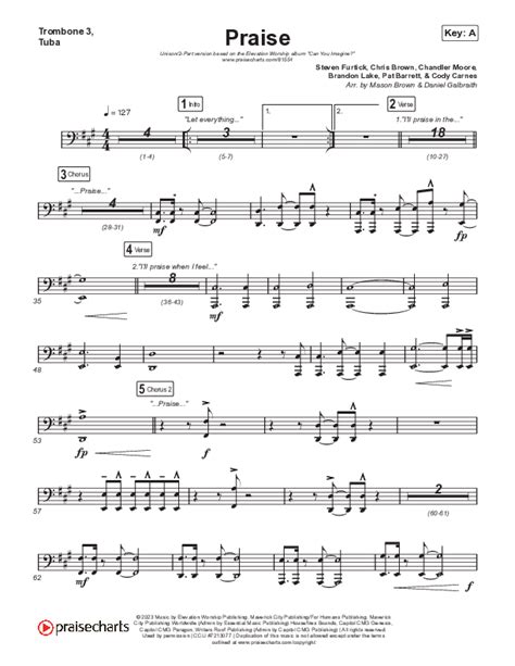 Praise Unison 2 Part Trombone Tuba Sheet Music PDF Elevation Worship