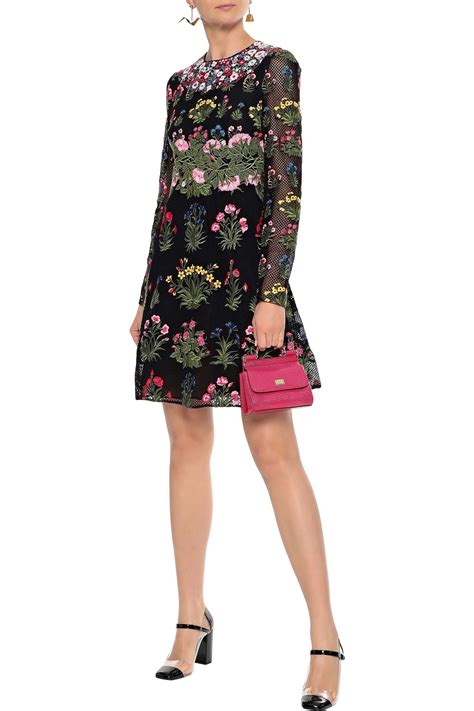 VALENTINO GARAVANI Floral appliquéd cotton blend guipure lace mini