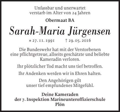 Sarah Maria J Rgensen Gedenken Flensburger Tageblatt