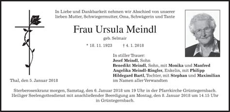 Traueranzeigen Von Ursula Meindl Trauer Merkur De