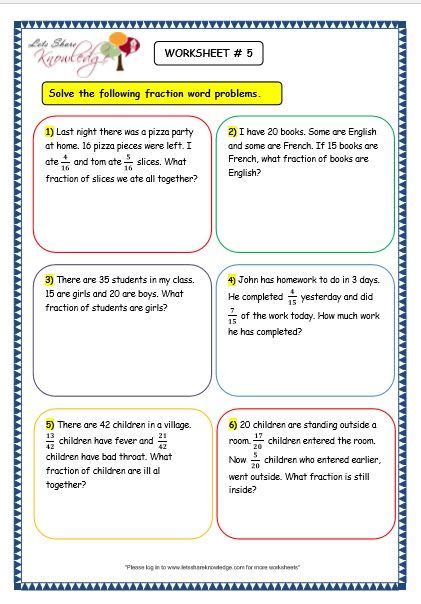 Third Grade Word Problems With Fractions