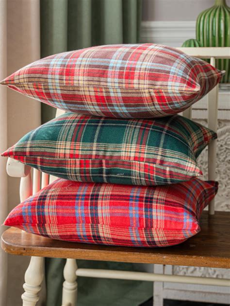 Sierkussen Kerst Tartan Rood X Cm Viscose Polyester Gek Op