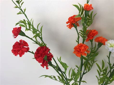 F0198 Silk Carnation Spray 76cm 4 Colours Red Orange White Yellow