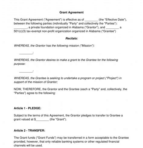 Grant Agreement Free Template Word Pdf