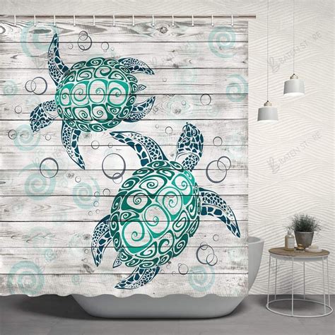 Sea Turtle On Rustic Wooden Plank Costal Beach Shower Curtain Houston