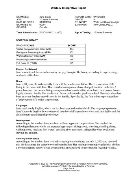 Pdf Wisc Iv Interpretive Report Clinical Assessment Interpretive