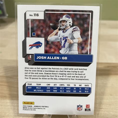 2022 Panini Donruss Press Proof Yellow 116 Josh Allen For Sale