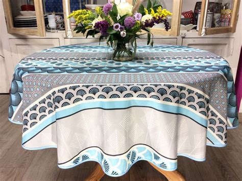 Nappe Ventails Turquoise Gris Ou Bleu Jaune Ronde Cm