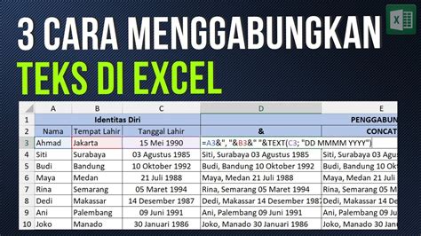 3 Cara Menggabungkan Teks Di Excel Menjadi Satu Kolom Youtube