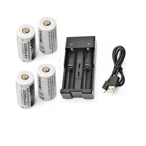 Batería de litio recargable Cargador USB de 4 piezas 3 7 v 2200mAh