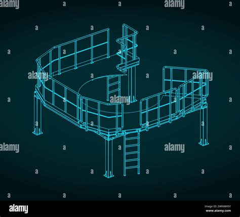 Stylized Vector Illustration Of An Isometric Blueprint Of A Service