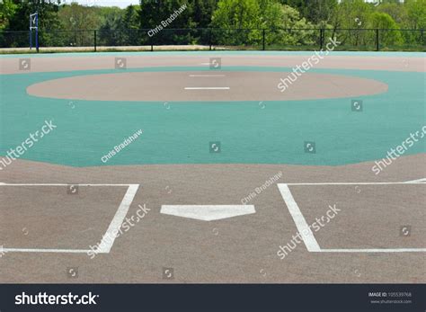 A View Of A Baseball Field From Behind Home Plate Stock Photo 105539768
