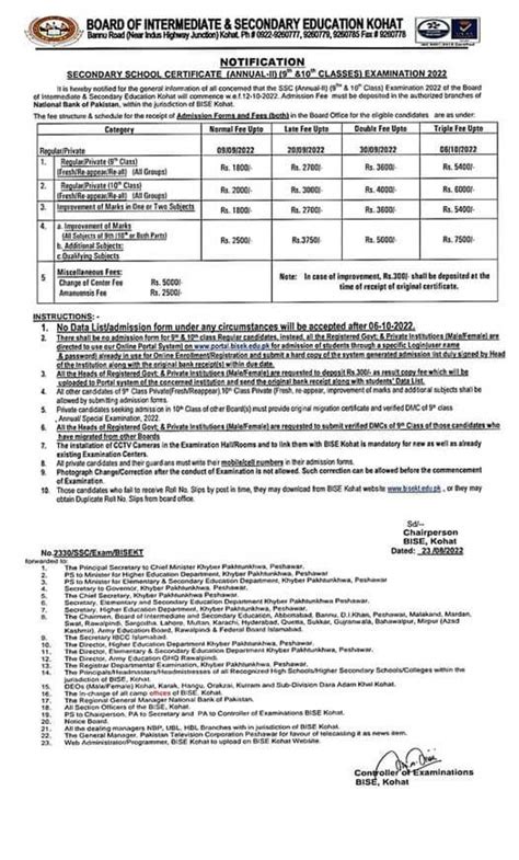 Bise Kohat Board Ssc Part I Ii Annual Exams Roll Number Slips Hot Sex