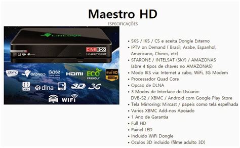 CINEBOX MAESTRO HD ANDROID QUAD ESPECIFICAÇÕES