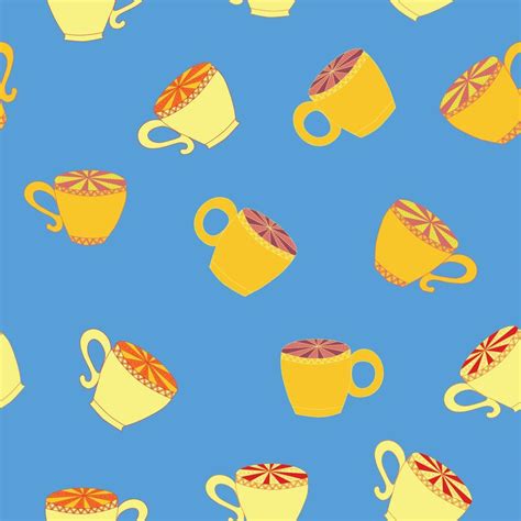 Cups And Saucers Bright Seamless Pattern Tea Tea Shop Coffee Wallpaper Wrapping Paper