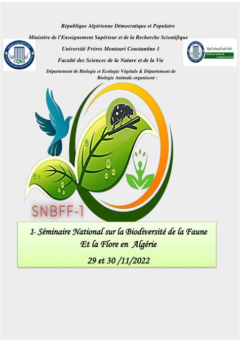 Pdf Proceeding Snbffa1 1er Séminaire National Sur La Biodiversité De