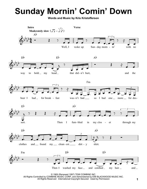 Sunday Mornin Comin Down By Johnny Cash Sheet Music For Pro Vocal At