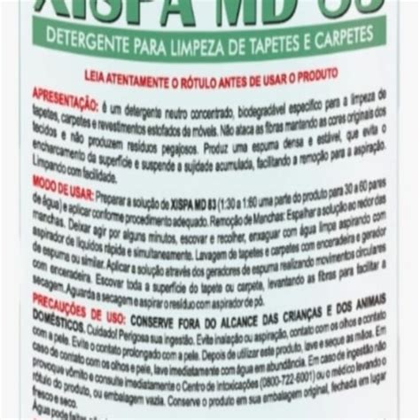 Xispa Md 83 Detergente Para Limpeza De Tapetes E Carpetes 1 Litro