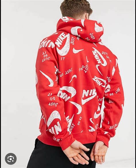 Nike Red Hoodie All Over Logo On Carousell