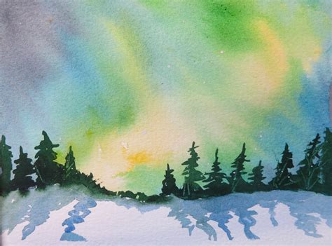 Watercolour for beginners #9 Aurora Borealis or Northern Lights | Doris ...