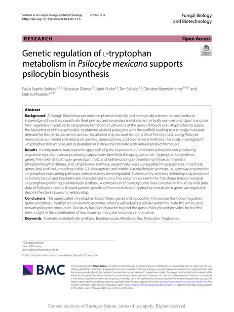 PDF Genetic Regulation Of L Tryptophan Metabolism In Psilocybe