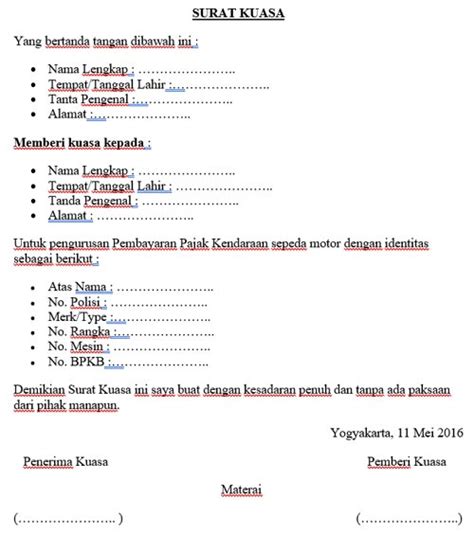 Blanko Format Surat Kuasa Pengurusan Stnk Dan Bpkb Baru Beinyu