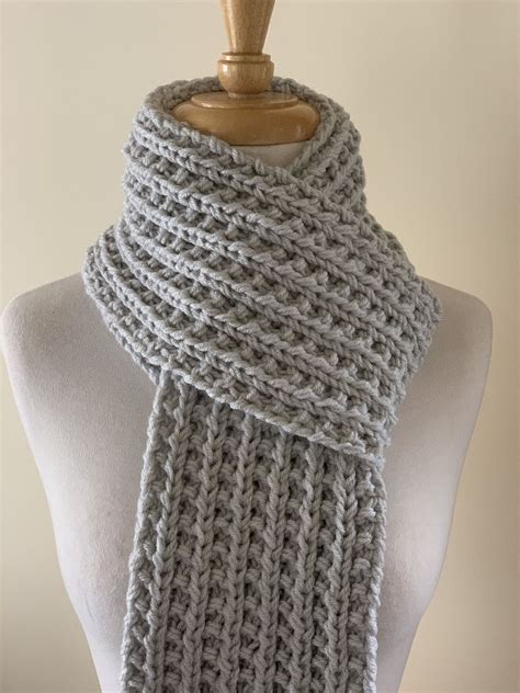 Hand Knit Scarf Chunky Knit Scarf Knit Winter Scarf Light Gray Etsy