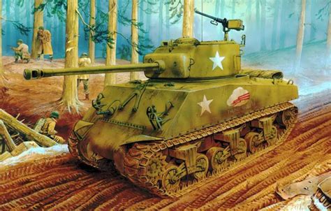 Скачать обои war art painting ww2 sherman tank M4A3 76 W раздел