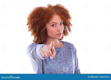 Young Angry African American Teenage Girl Pointing Finger To The Stock