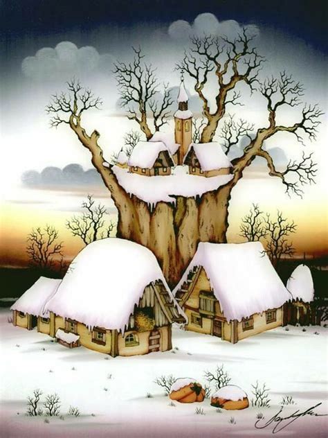 Pin By Miranda Abdoel On Kerst Kaarten Cottage Art Naive Art Naive