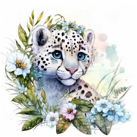 Leopard Watercolor Clipart Nursery Decor Baby Leopard Watercolor Cute