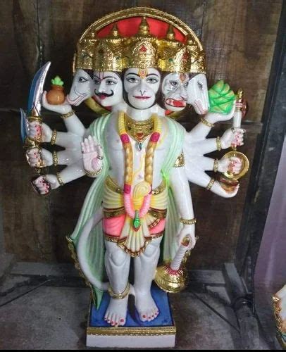 Marble Panchmukhi Hanuman Statue White Marble Seating Panchamukhi