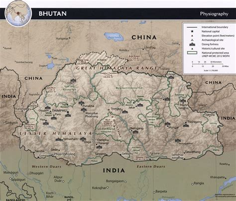 Bhutan Map Thimphu Himalayas Asia