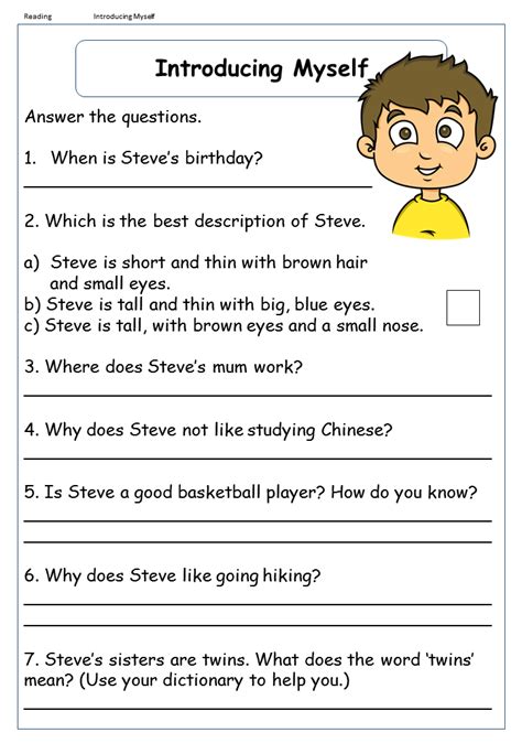 Introducing Myself Reading Comprehension Worksheet English Trea