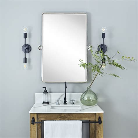 Tehome 20x30 Brushed Nickel Wall Mounted Farmhouse Pivot Bathroom Mirror Metal Framed Vanity