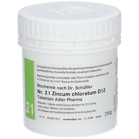 Adler Schüssler Salze Nr 21 Zincum chloratum D12 250 g Shop Apotheke