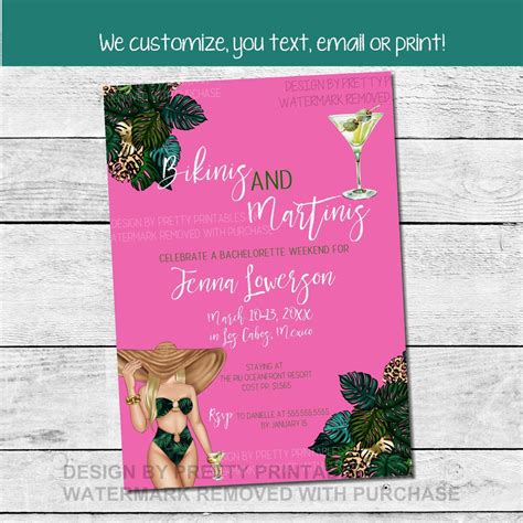 Bikinis And Martinis Bachelorette Invitation Tinis And Bikinis